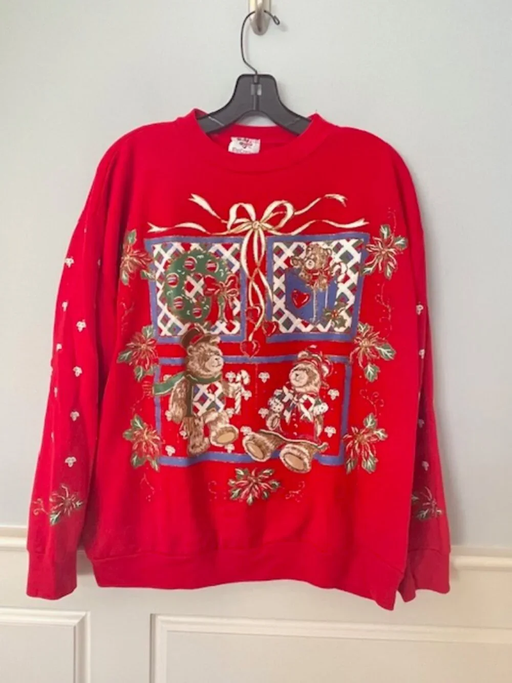 Vintage 80's Christmas Sweatshirt Teddy Bears Retro Kidcore Puff Paint M/L